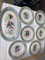 Plateau et 6 assiettes porcelaine  décor poissons, Enlèvement