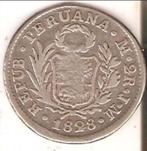 Peru, 2 Reales, 1828, zilver, Postzegels en Munten, Munten | Amerika, Zilver, Zuid-Amerika, Losse munt, Verzenden