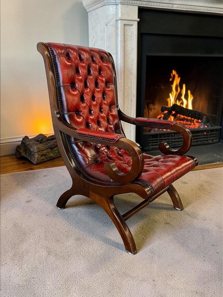 vintage wijnrode chesterfield stoel / fauteuil / éénzit, Antiek en Kunst, Curiosa en Brocante, Ophalen