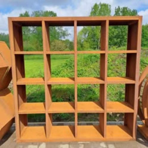 Vierkante houtopslag cortenstaal 16 vakken, Tuin en Terras, Tuinwanddecoratie, Nieuw, Ophalen of Verzenden