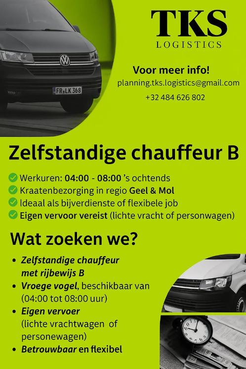 CHAUFFEUR B GEZOCHT!, Vacatures, Vacatures | Chauffeurs, Starter, Vast contract, Geschikt als bijbaan, Overige uren