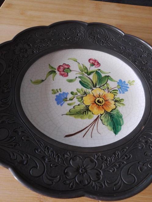 keramieken bord met rand in tin jaren '70, Antiek en Kunst, Antiek | Tin, Ophalen