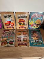6 plaques metalliques burger frites friterie, Ophalen of Verzenden, Zo goed als nieuw