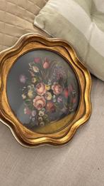 Italiaanse bloemenschilderijen op koper – handgesneden lijst, Antiek en Kunst, Ophalen, Koper