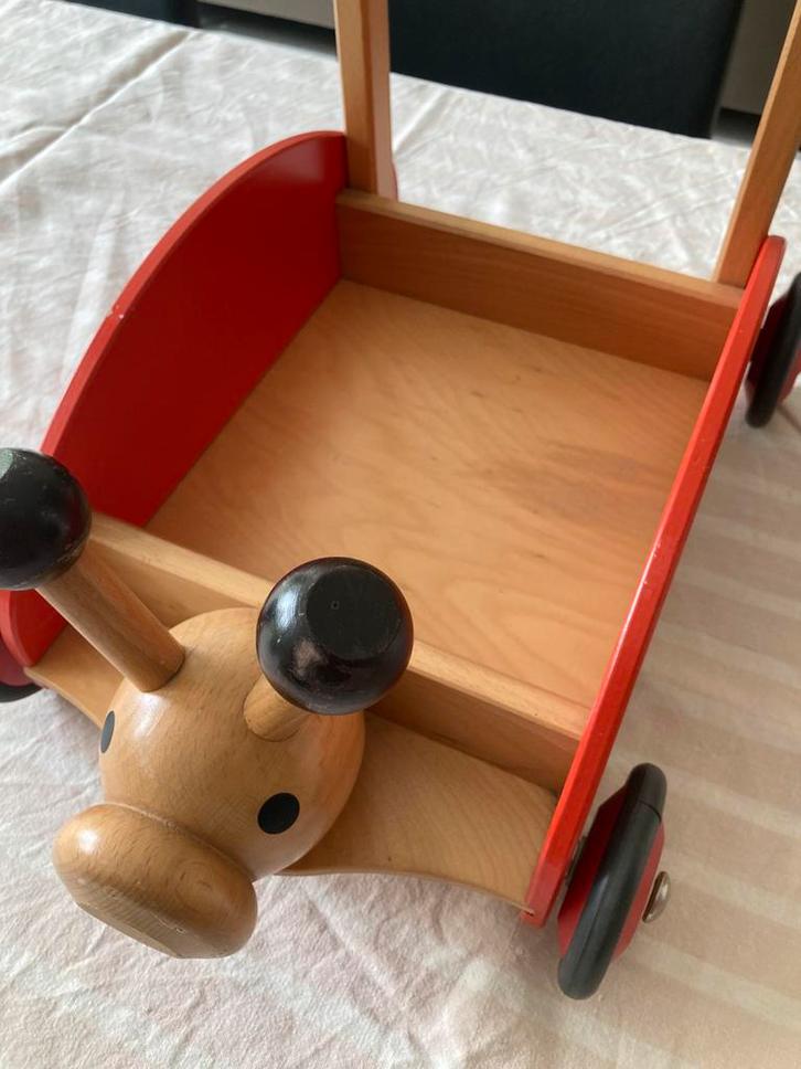 Janbibejan  Houten duwkarretje met 4 zachte wieltjes, Kinderen en Baby's, Speelgoed | Houten speelgoed, Zo goed als nieuw, Ophalen of Verzenden