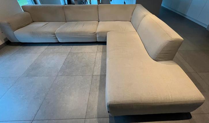 Hoeksalon in lichtgrijze stof, Huis en Inrichting, Zetels | Complete zithoeken, Gebruikt, Stof, Ophalen