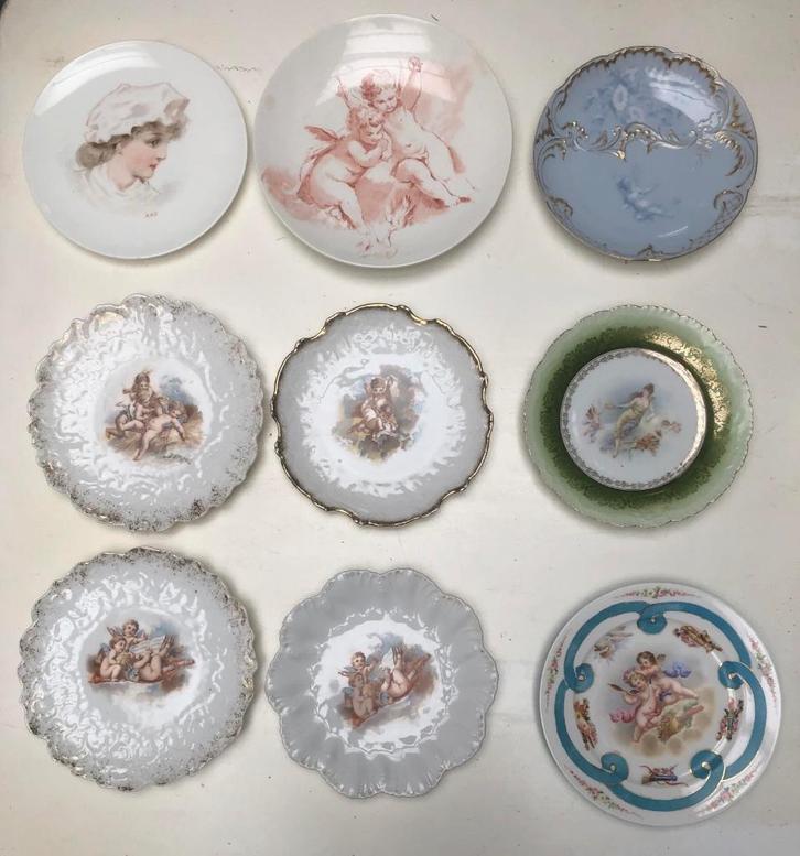 LOT - 9 antieke borden - thema Engeltjes / ref. 41, Antiek en Kunst, Antiek | Servies los, Ophalen of Verzenden