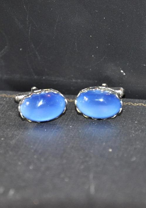 paire de boutons de manchette perle ovale bleu (x2001), Bijoux, Sacs & Beauté, Boutons de manchette, Comme neuf, Autres matériaux