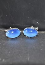 paire de boutons de manchette perle ovale bleu (x2001), Bijoux, Sacs & Beauté, Boutons de manchette, Comme neuf, Autres matériaux