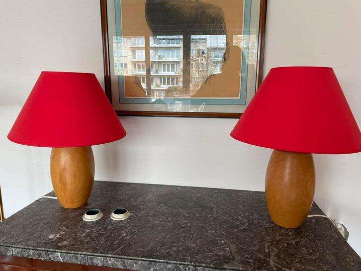 Paire de lampes à poser en bois, Huis en Inrichting, Lampen | Tafellampen, Gebruikt, Minder dan 50 cm, Hout, Ophalen