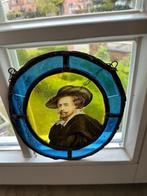 2 x antieke, ovalen brandglas met lood - zelfportretten, Ophalen