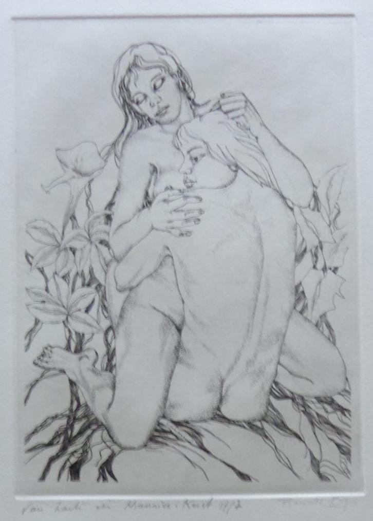 ONLEESBAAR / NAAKT KOPPEL / ZW-W ETS / 32x22cm / SIG, Antiek en Kunst, Kunst | Etsen en Gravures, Ophalen of Verzenden