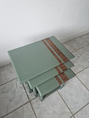 Set van 3 vintage bijzettafeltjes – retro stijl – hout, Comme neuf, Enlèvement, Bois, Rectangulaire