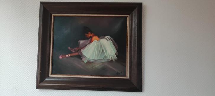 Mooi Schilderij van een ballerina 50x40 (met kader 69x59), Antiek en Kunst, Kunst | Schilderijen | Klassiek, Ophalen of Verzenden