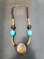 Halsketting, bruin en turquoise, nieuwe staat, Handtassen en Accessoires, Kettingen, Ophalen, Zo goed als nieuw, Bruin