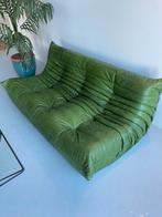 Green leather 3 seat togo, 150 à 200 cm, Comme neuf, 70s design vintage mid century, Cuir
