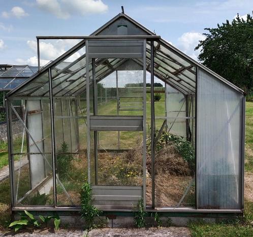 Serre en verre avec structure en aluminium - vintage, Tuin en Terras, Kassen, Gebruikt, Kweekkas, Aluminium, Glas, Ophalen