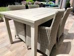 Set: stevige houten tuintafel met 4 stoelen, Ophalen, 4 zitplaatsen, Gebruikt, Hardhout