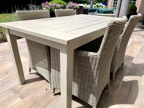 Set: stevige houten tuintafel met 4 stoelen, Tuin en Terras, Tuinsets en Loungesets, Gebruikt, Tuinset, Hardhout, 4 zitplaatsen