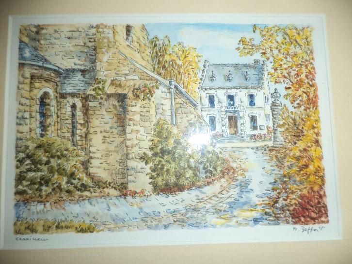 KRAAINEM kerk & pastorij pastel akwarel Marianne BEFFORT, Antiquités & Art, Art | Peinture | Classique, Enlèvement ou Envoi