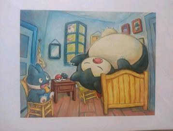 Pokemon Van Gogh Museum Munchlax & Snorlax Giclee Print beschikbaar voor biedingen