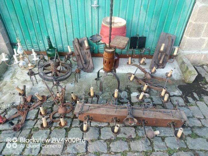 Lustres Rustiques 12 pièces, Huis en Inrichting, Lampen | Kroonluchters, Gebruikt, Hout, Metaal, Ophalen