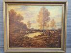 Huile sur panneau paysage avec vaches signe Paul schouten, Antiek en Kunst, Ophalen of Verzenden