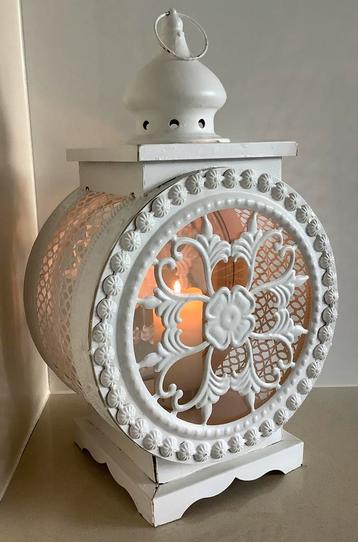 Lanterne décorative orientale en métal blanc, Comme neuf, Métal, Blanc, Chandelier