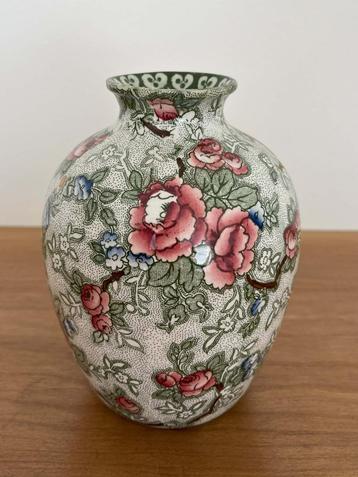 Vintage vaas van Leighton aardewerk „Chinese Rose” beschikbaar voor biedingen