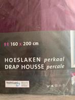 Nieuw hoeslaken in perkale katoen 160x200 pruimkleurig, Ophalen, Hoeslaken of Sloop, Paars, Nieuw