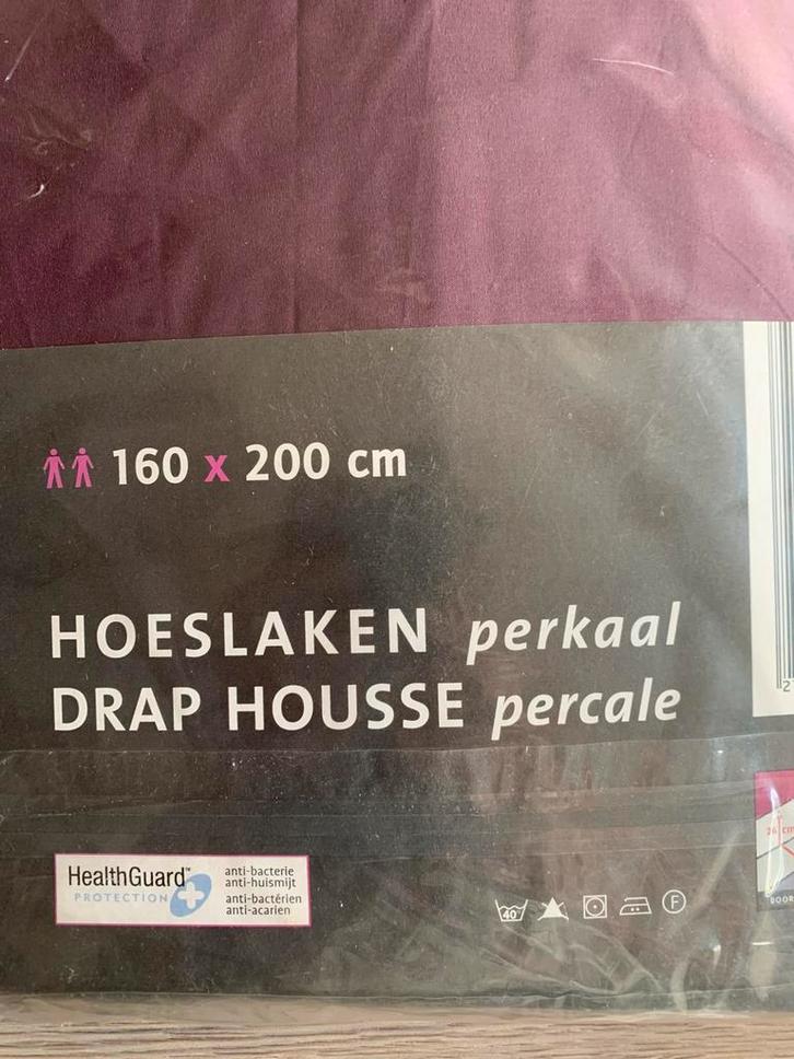 Nieuw hoeslaken in perkale katoen 160x200 pruimkleurig, Huis en Inrichting, Slaapkamer | Beddengoed, Nieuw, Hoeslaken of Sloop