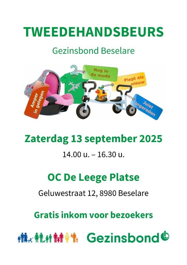 Tweedehandsbeurs Gezinsbond Beselare - 13 september 2025, Kinderen en Baby's, Overige Kinderen en Baby's, Gebruikt, Ophalen