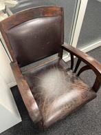 Belle chaise fauteuil bois cuir brun vintage, Enlèvement, Utilisé, Bois, Vintage.
