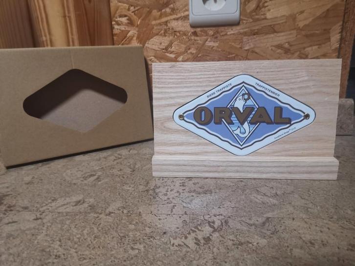 Emaille reclamebordje Orval 2018 met voet, Verzamelen, Overige Verzamelen, Zo goed als nieuw, Ophalen of Verzenden