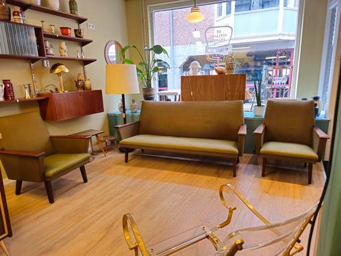 Vintage Loungeset Bank & 2 Fauteuils Fauteuil Bankstel Stoel, Huis en Inrichting, Fauteuils, Ophalen
