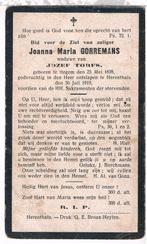 Bp. Gorremans Joanna. ° Itegem 1838 † Herentals 1919, Verzamelen, Bidprentjes en Rouwkaarten, Ophalen of Verzenden, Bidprentje