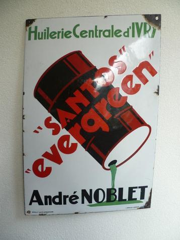 EMAILLE RECLAMEBORD"SANTOS EVERGREEN HUILERIE"UIT JAREN 30 beschikbaar voor biedingen