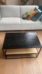 Industriële zwarte salontafel –visgraat, metaal & houtlook, Huis en Inrichting, Tafels | Salontafels, Ophalen, 50 tot 100 cm, Nieuw