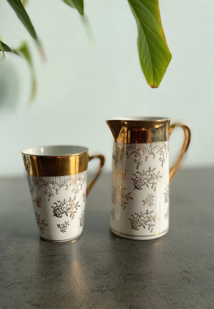 Vintage Okura Art China melkkan en theekopje, Antiek en Kunst, Antiek | Porselein, Ophalen