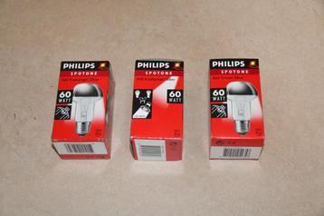 Drie Philips Spotone gloeilampen met zilver kopspiegel