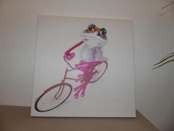 Wanddecoratie kikker op fiets - 50 x 50