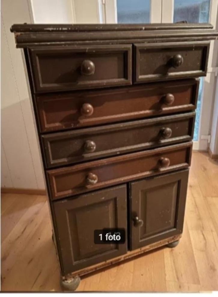 GRATIS vintage ladenkast, Huis en Inrichting, Kasten | Ladekasten, Gebruikt, 100 tot 150 cm, 50 tot 100 cm, 25 tot 50 cm, 5 laden of meer