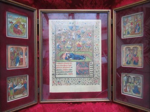 Triptiek met miniaturen, Antiek en Kunst, Kunst | Etsen en Gravures, Ophalen of Verzenden