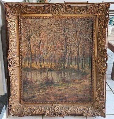 Grand paysage automnal 70x80, Antiek en Kunst, Antiek | Woonaccessoires, Ophalen