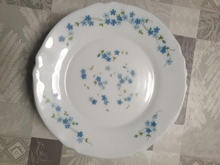 Borden Blauwe Bloempjes Arcopal, Huis en Inrichting, Keuken | Servies, Gebruikt, Bord(en), Ophalen