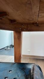 Handgemaakte massief houten tafel + 4 metalen stoelen, Ophalen, Zo goed als nieuw, Metaal