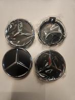 4 Caches Moyeu Jante - 75mm Noir Mat - LOGO EMBLÈME MERCEDES, Enlèvement ou Envoi
