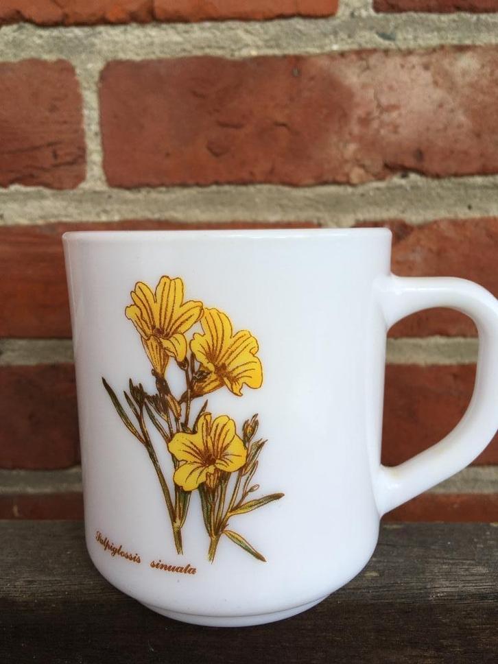 Arcopal mok / tas Salpiglossis sinuala en Malope Trifida, Huis en Inrichting, Keuken | Servies, Ophalen of Verzenden