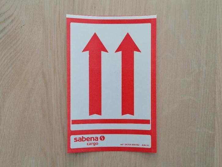 Sabena Sticker #003 This side up - Sabena Cargo 10x15,3, Verzamelen, Sabenasouvenirs, Nieuw, Ophalen of Verzenden