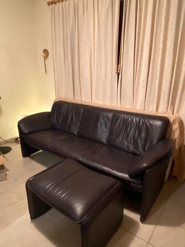 Lederen zetel en bank Leolux, Huis en Inrichting, Zetels | Zetels, Gebruikt, Rechte bank, Driepersoons, 200 tot 250 cm, 75 tot 100 cm